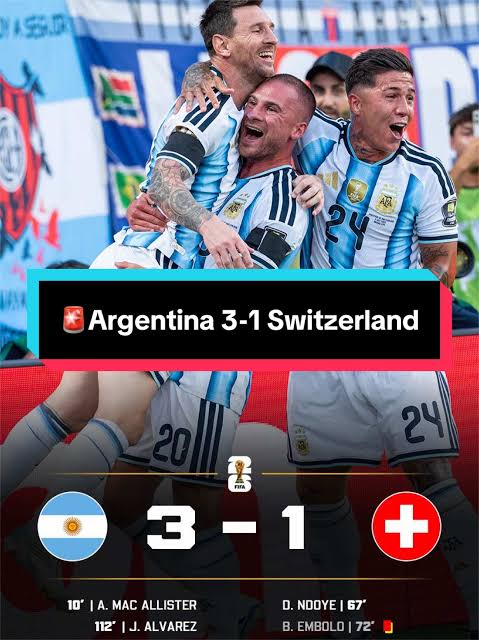 Para pemain Argentina merayakan kemenangan 3-1 atas Swiss pada perempat final Piala Dunia 2026